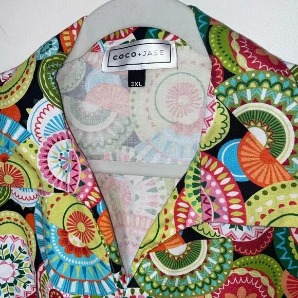 Coco Jase multicolor psychadelic blouse top boho sz 3XL floral abstract bright - Picture 3 of 7